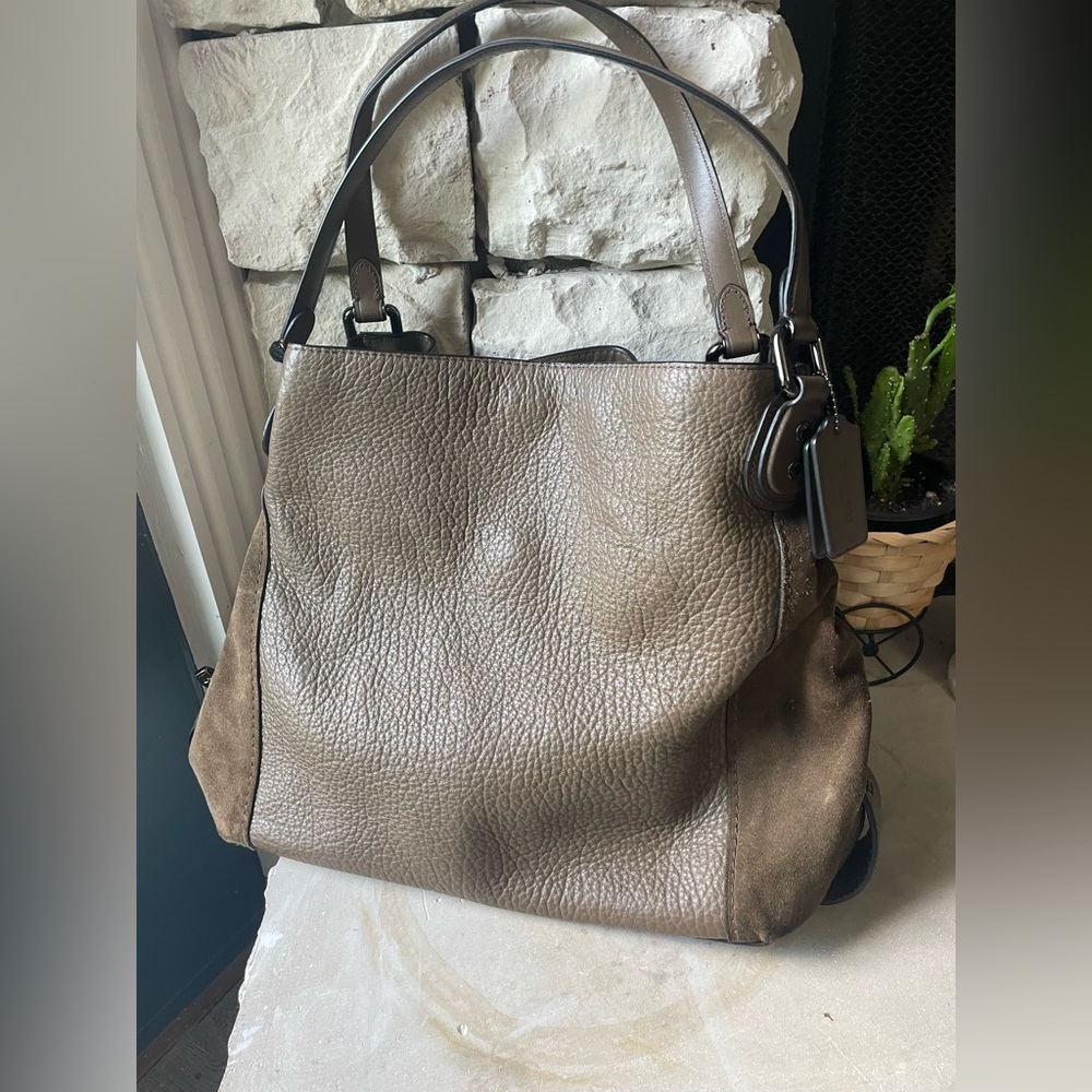 LARGE COACH Edie Bag Shoulder Brown Purse  Buffalo Embossed Leather Suede 57647